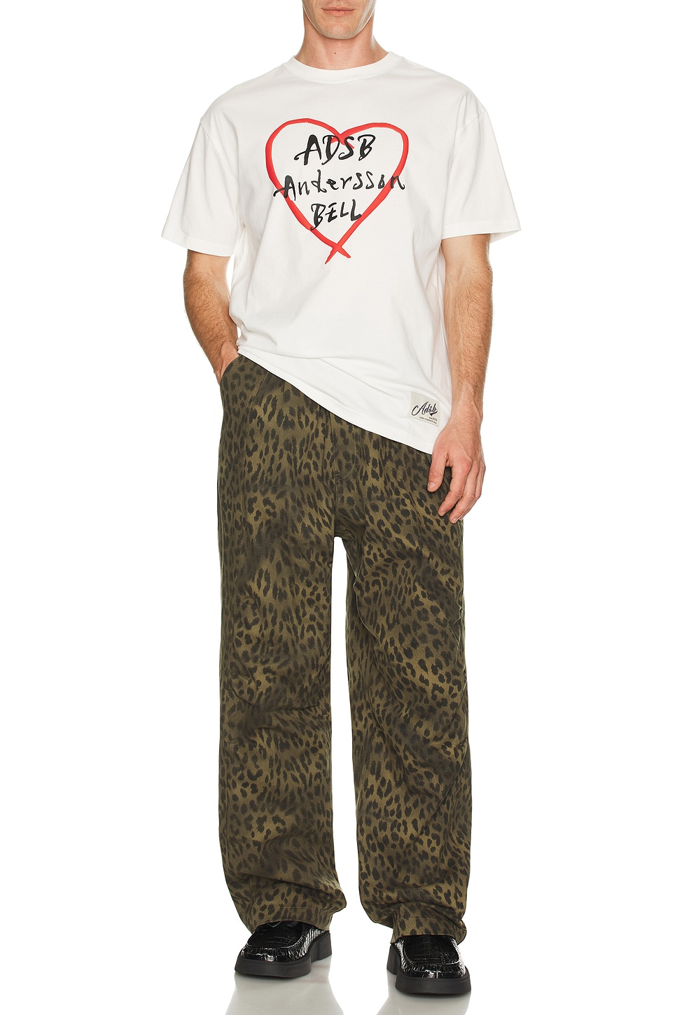 Image 6 of Andersson Bell Unisex Leopard Cross-Over Wide Jeans in Green