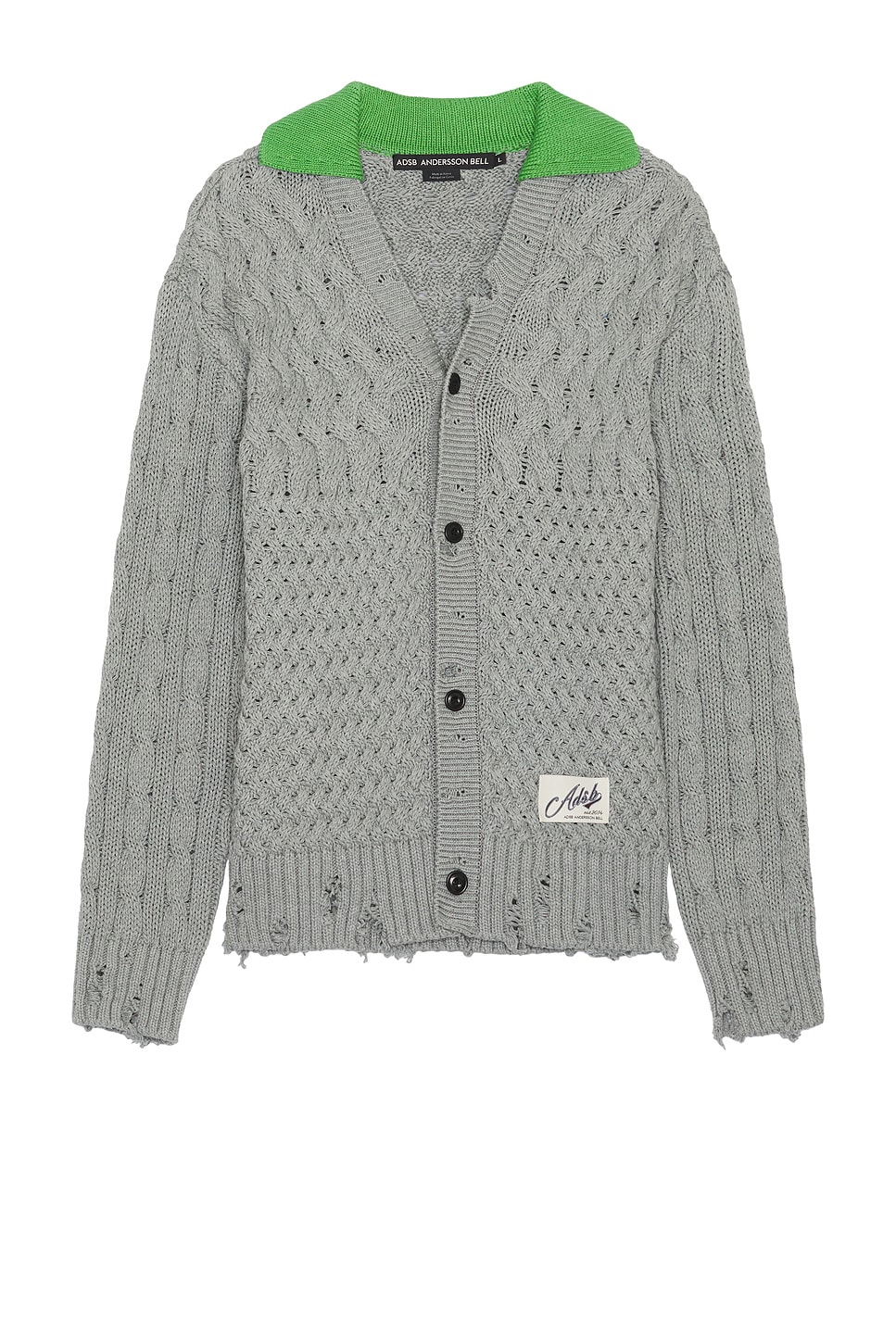 Green Collar V-Neck Cardigan in Grey