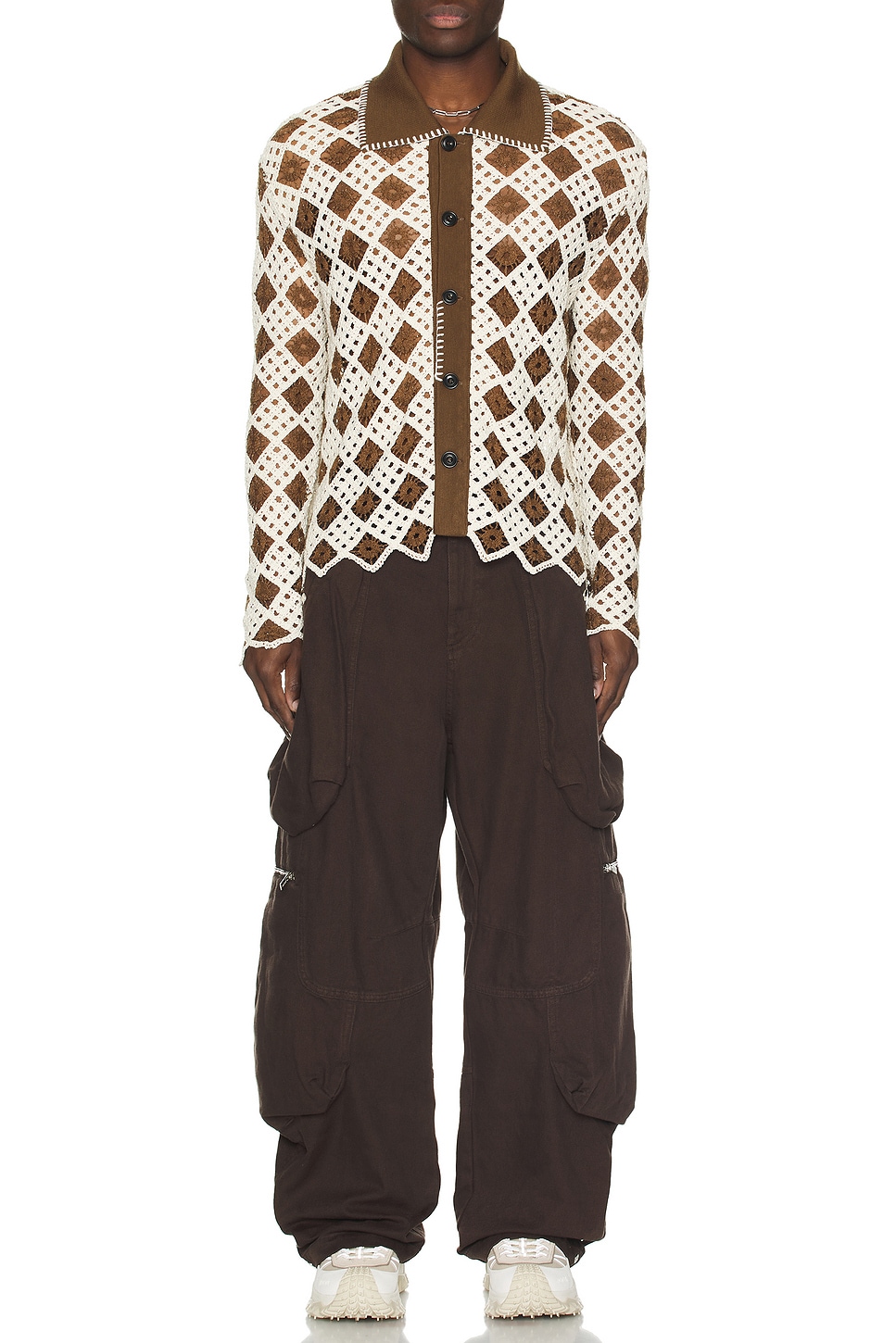 Image 1 of Andersson Bell Crochet Cotton Cardigan in Brown