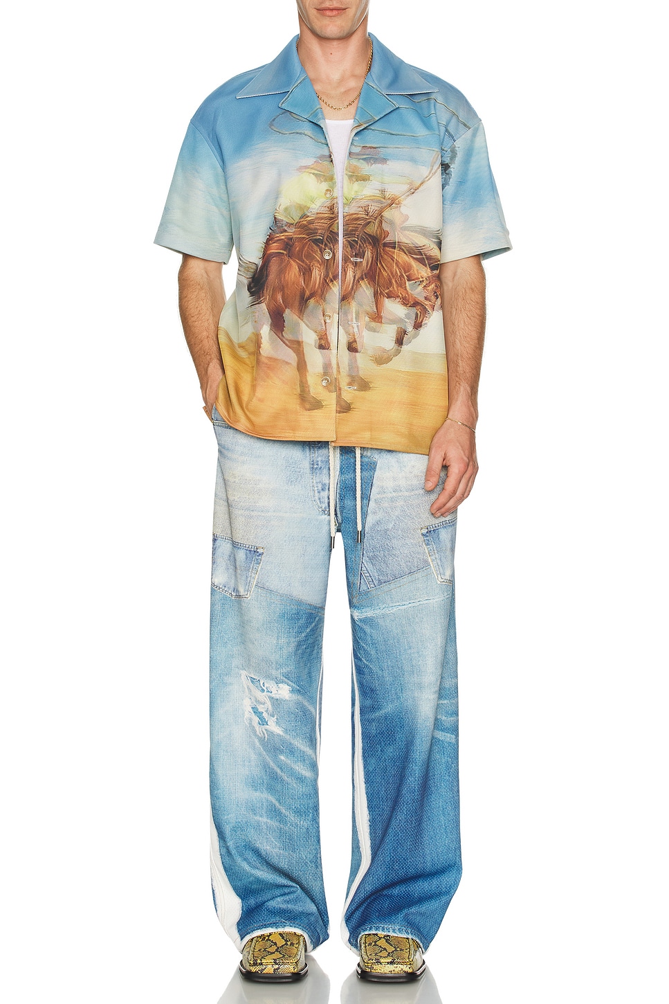 Image 1 of Andersson Bell Unisex Denim Trompe L'Oeil Mesh Pants in Print
