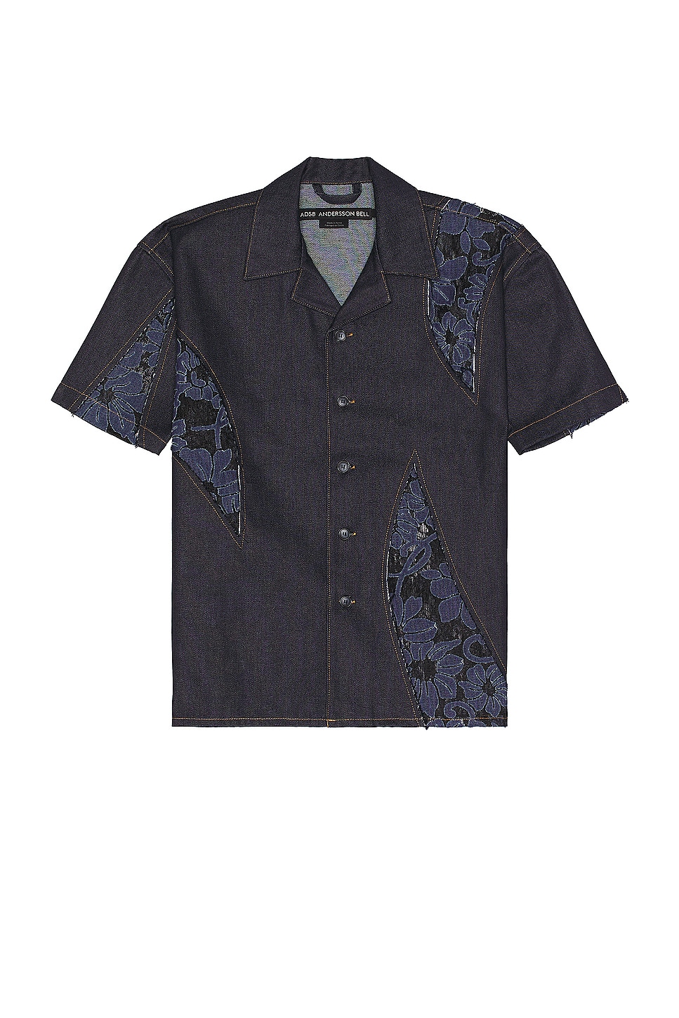 Image 1 of Andersson Bell Patchwork Open Collar Shirt in Denim