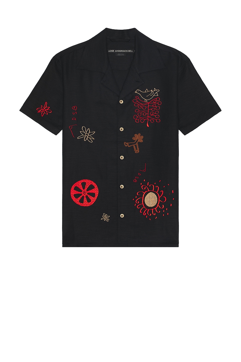 Image 1 of Andersson Bell April Embroidery Open Collar Shirt in Black