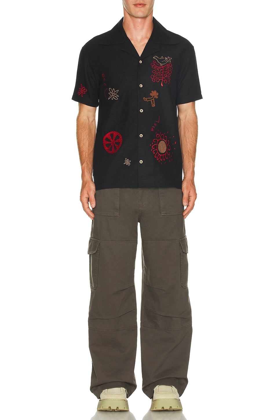 Image 1 of Andersson Bell April Embroidery Open Collar Shirt in Black
