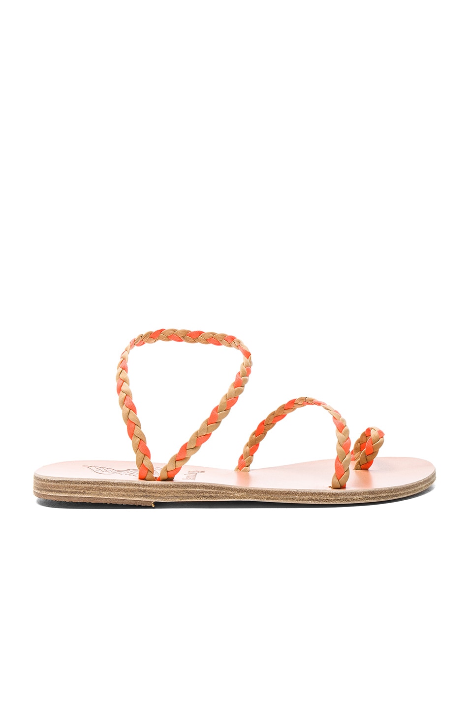 Image 1 of Ancient Greek Sandals x Lemlem Leather Eleftheria Braids Sandals in Natural & Neon Orange