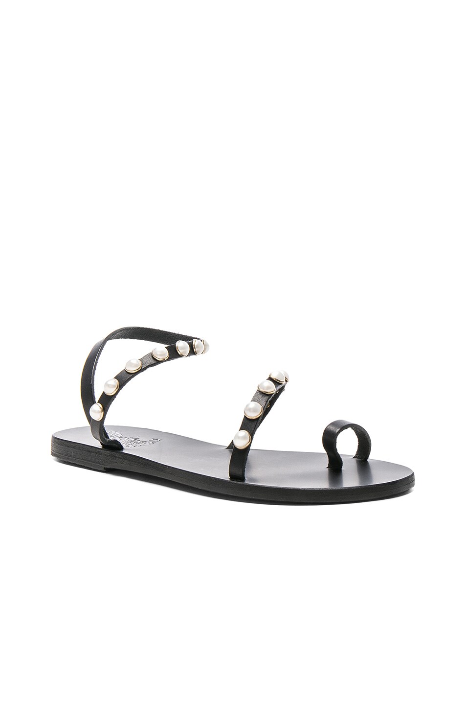 Ancient Greek Sandals Apli Leather Elefthera Pearls Sandals in Black | FWRD