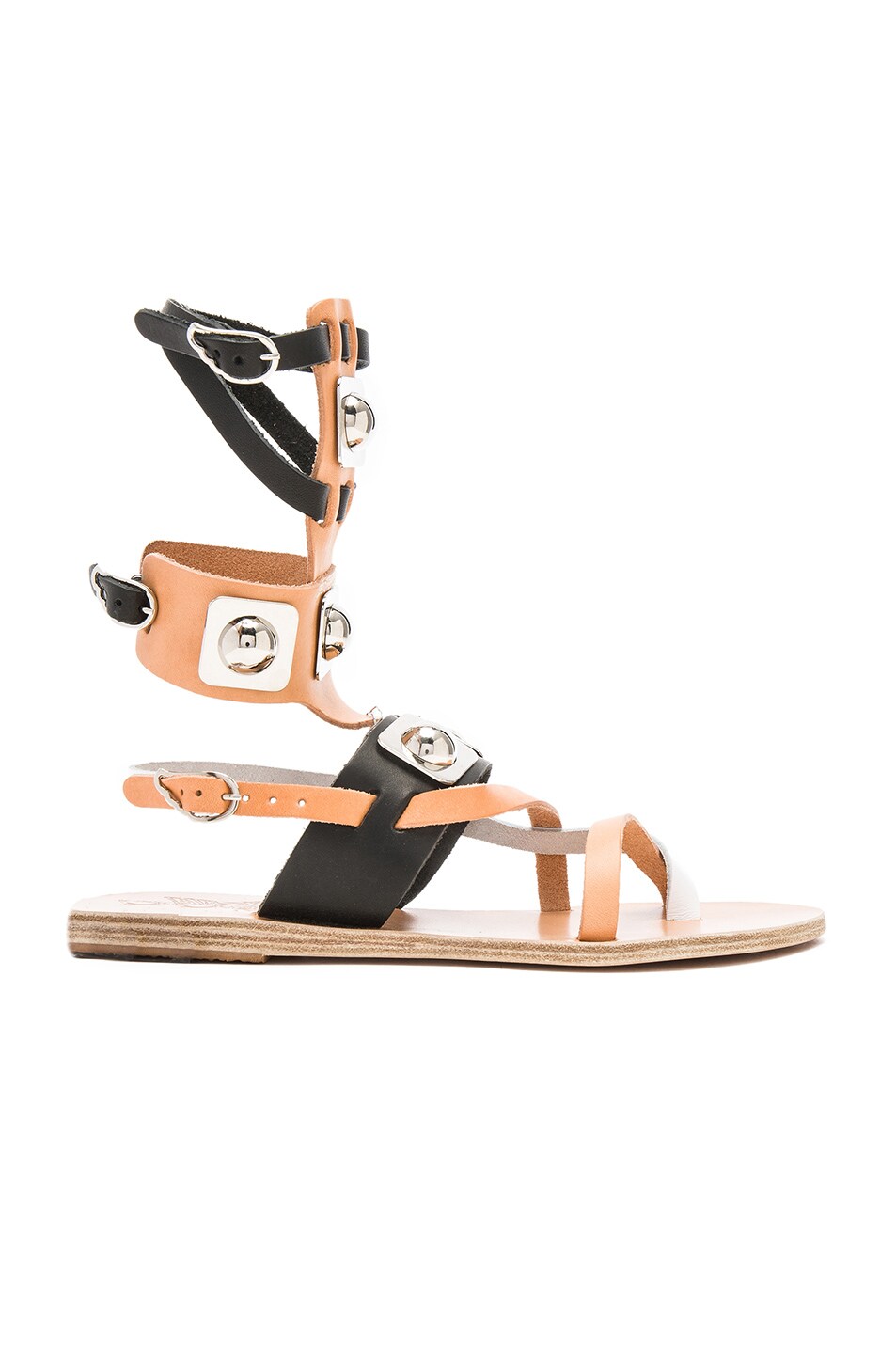 Image 1 of Ancient Greek Sandals x Peter Pilotto Leather Low Gladiator Sandals in Black, Natural & White