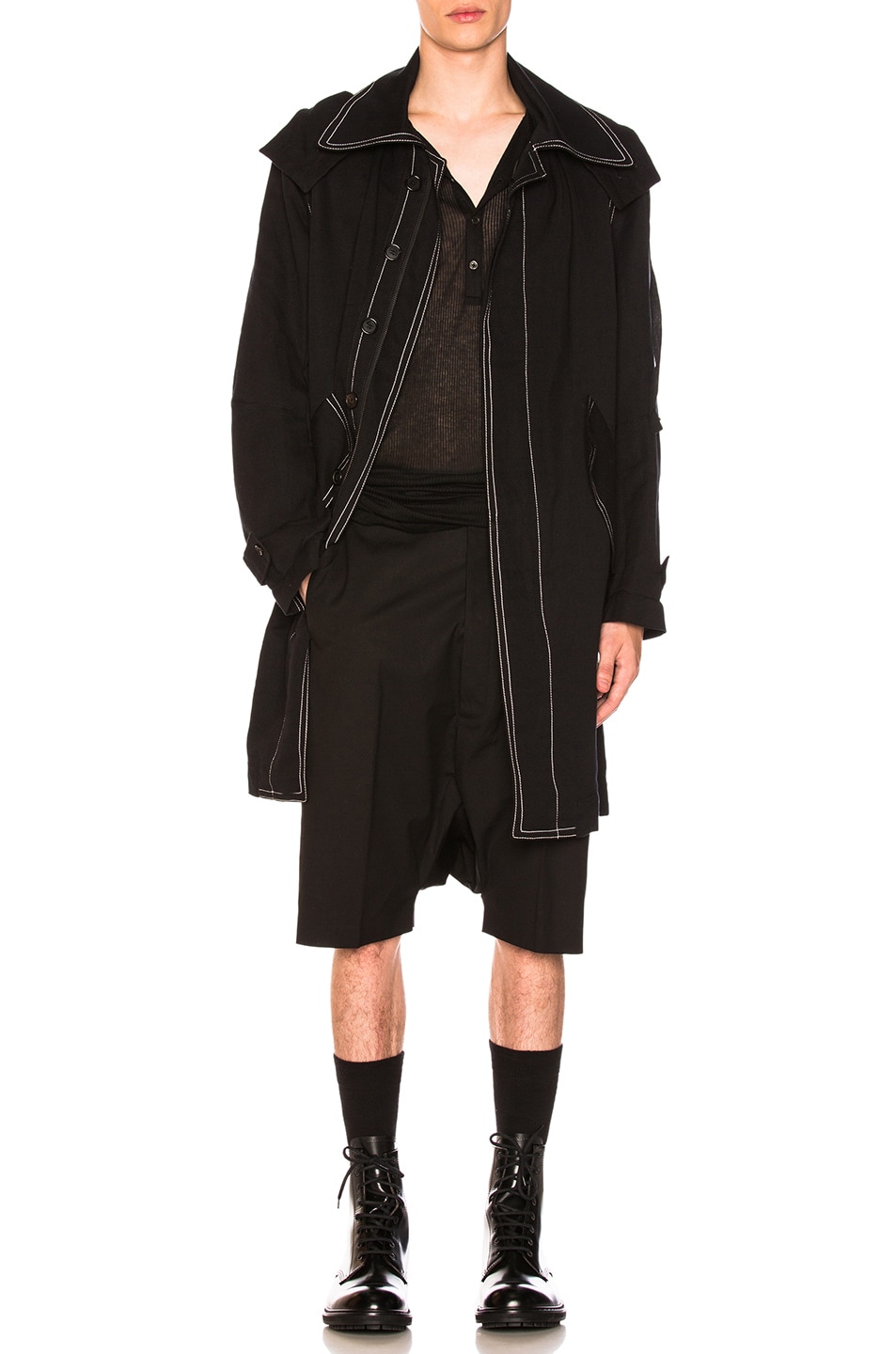 Image 1 of Ann Demeulemeester Contrast Stitch Coat in Black