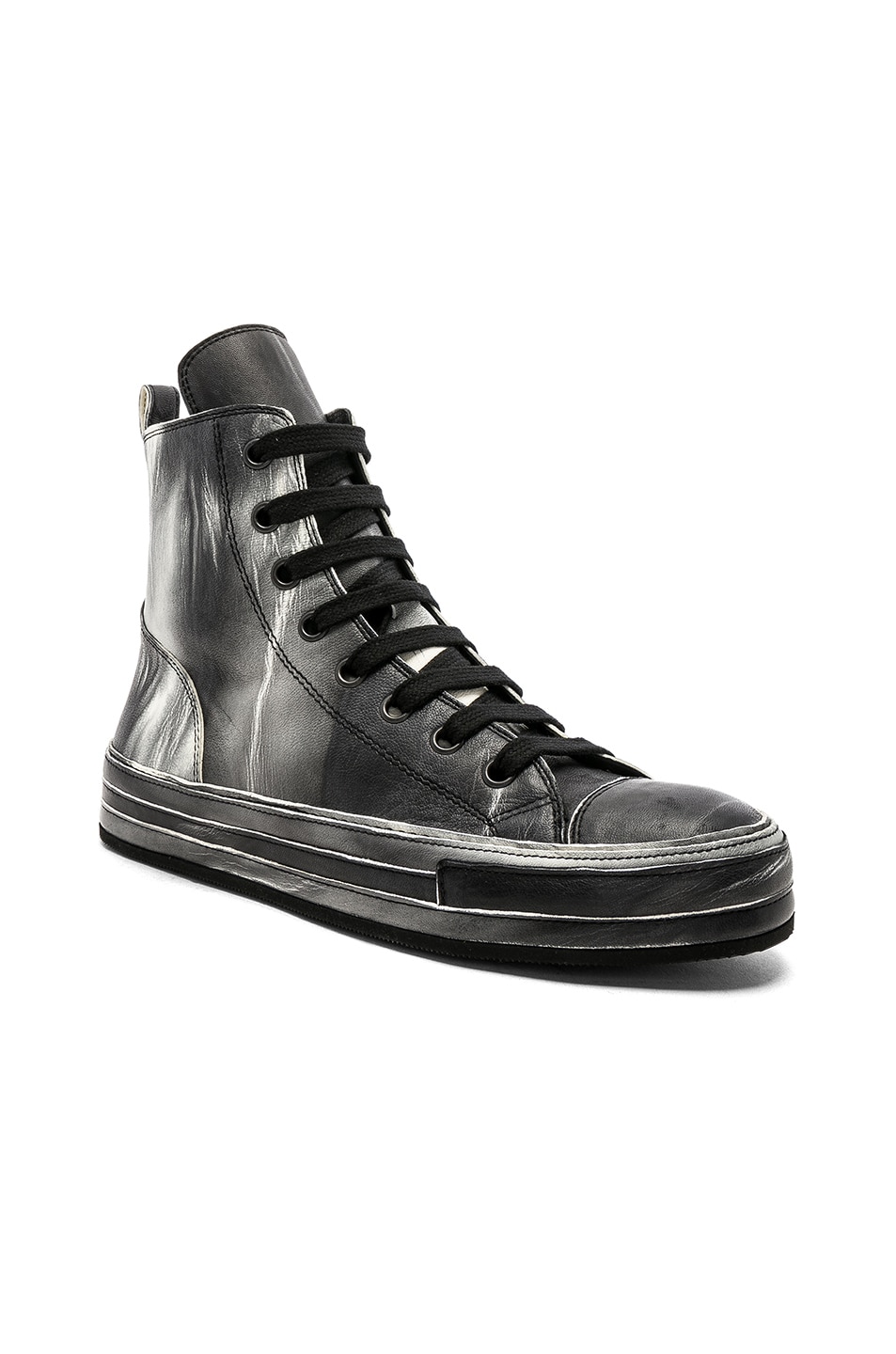 Image 1 of Ann Demeulemeester Leather Hi-Top Sneakers in Off White & Black