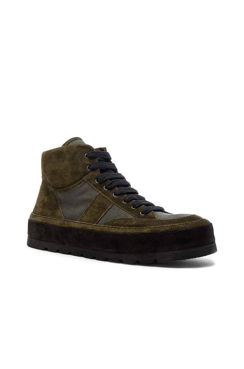 Image 1 of Ann Demeulemeester Canvas & Suede Sneakers in Military