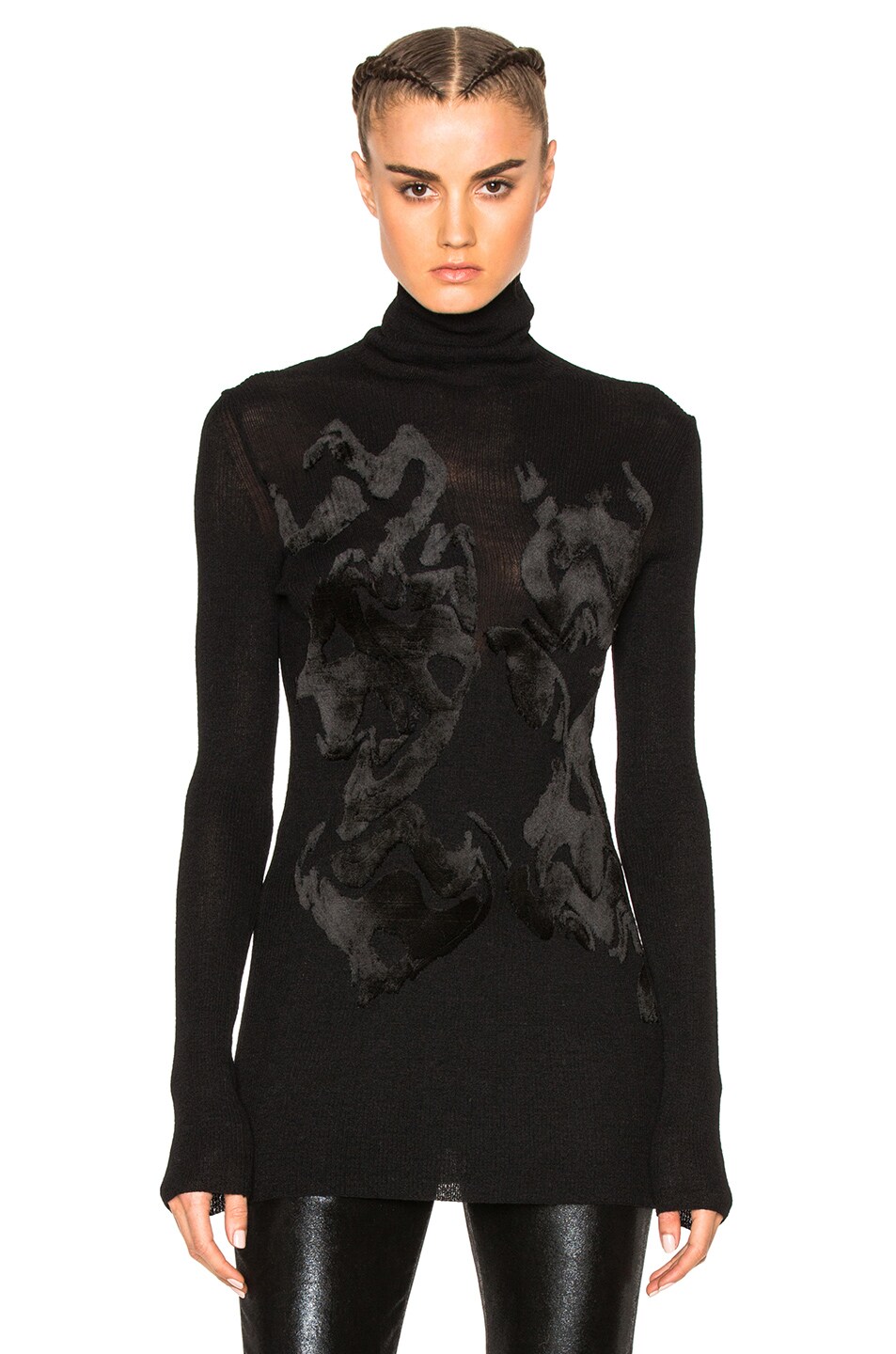 Image 1 of Ann Demeulemeester Embroidered Turtleneck Sweater in Black