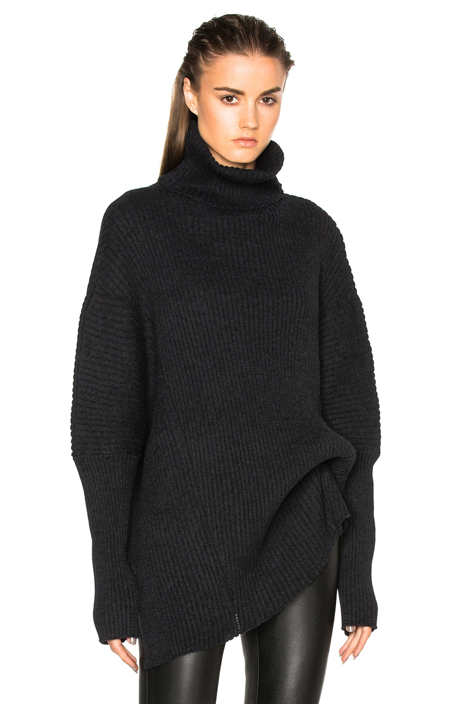 Image 1 of Ann Demeulemeester Wool Turtleneck Asymmetric Sweater in Black