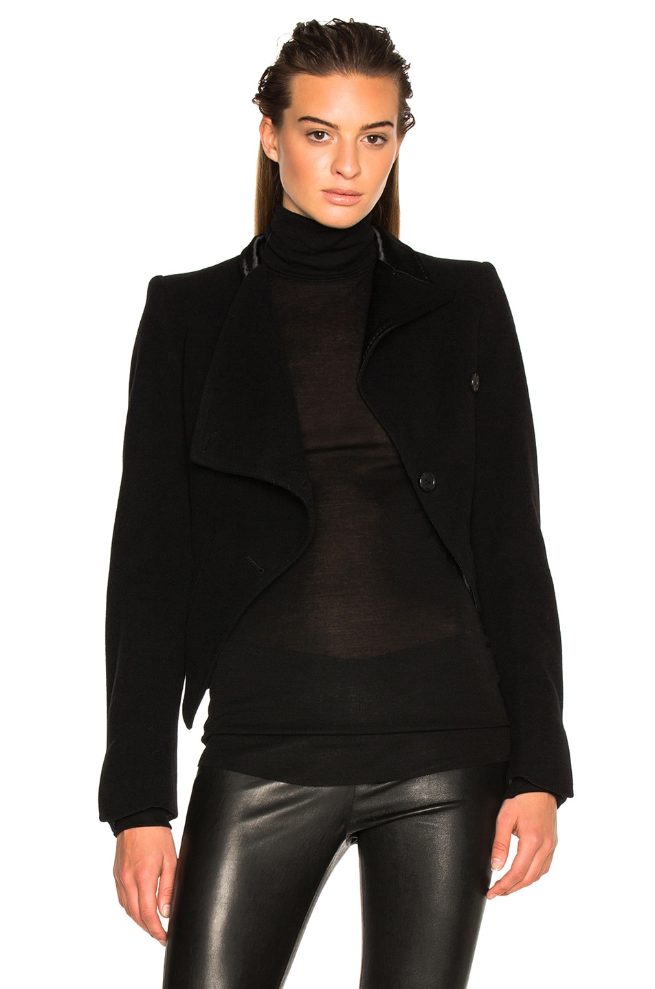 Image 1 of Ann Demeulemeester Contrast Lapel Drape Blazer in Black