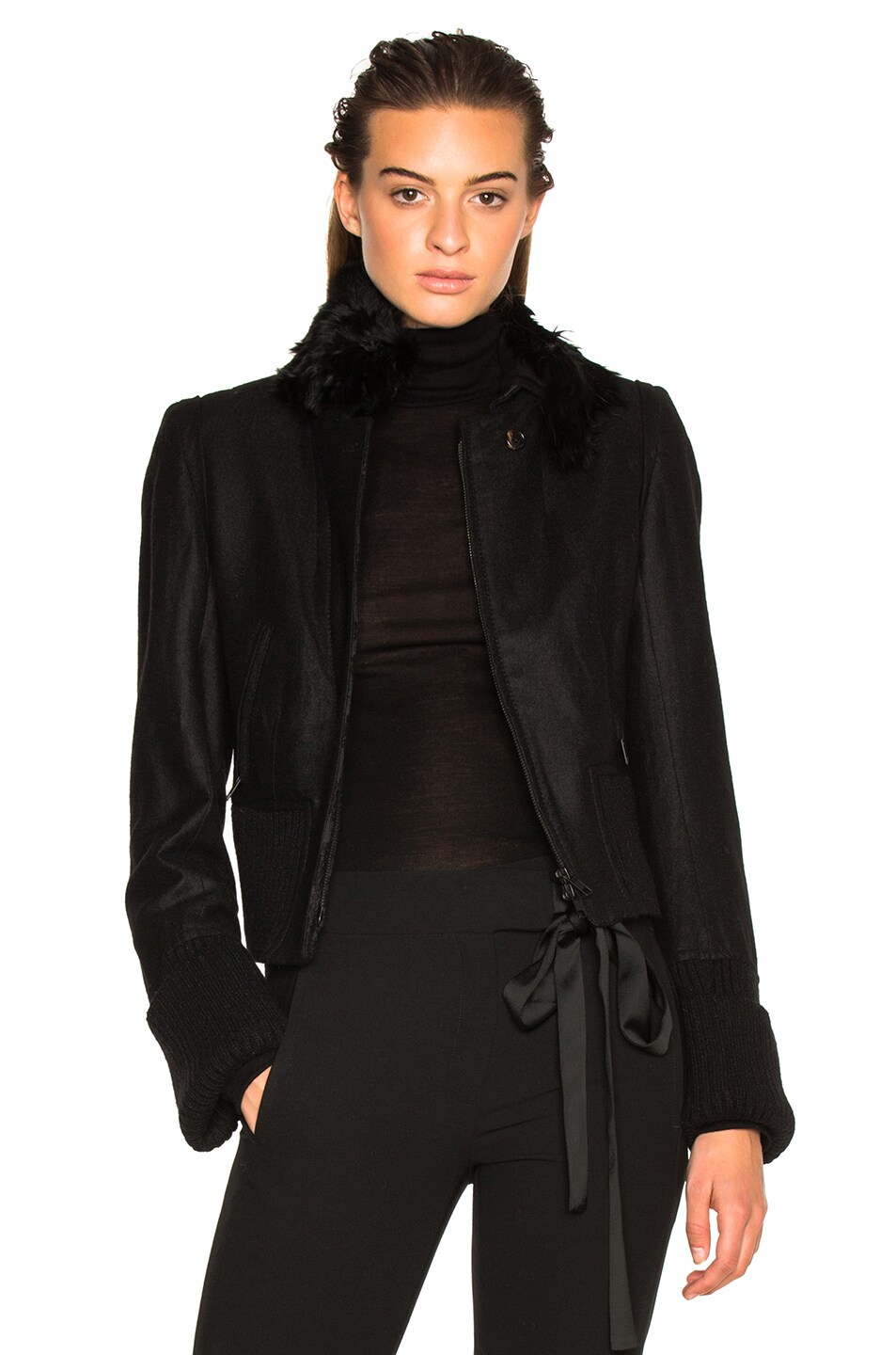 Image 1 of Ann Demeulemeester Fur Collar Jacket in Black
