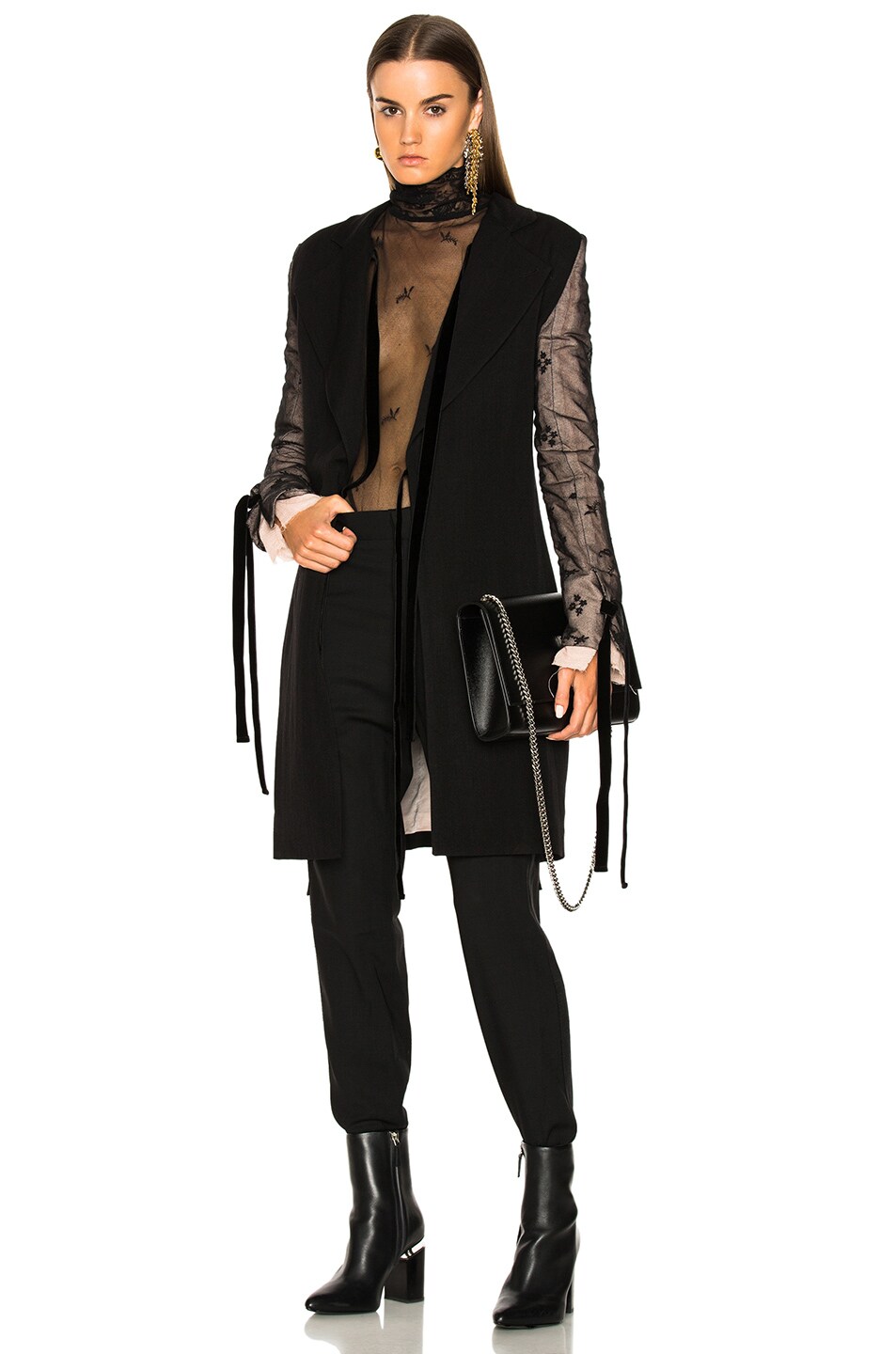 Image 1 of Ann Demeulemeester Lace Sleeve Tie Back Coat in Black