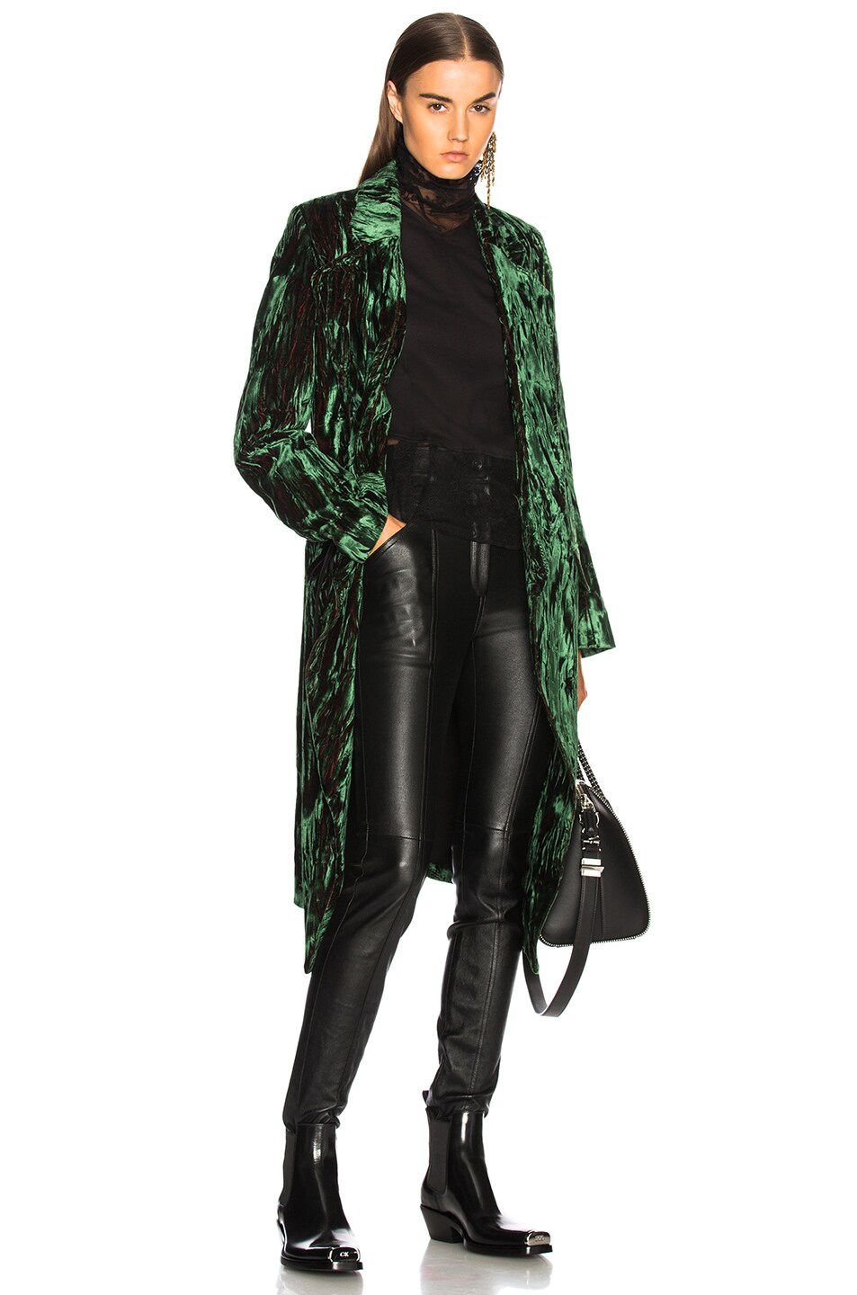 Image 1 of Ann Demeulemeester Velvet Coat in Emerald