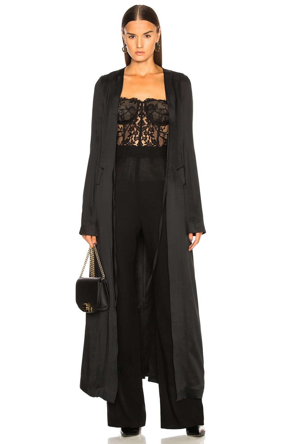 Ann Demeulemeester Satin Coat Gown in Black | FWRD