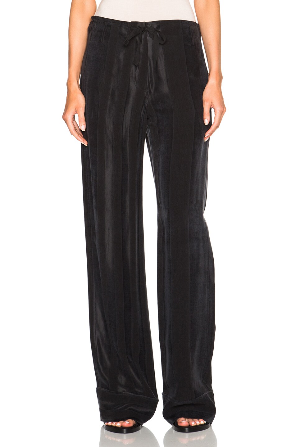 Image 1 of Ann Demeulemeester Classic Stripe Satin Trousers in Black