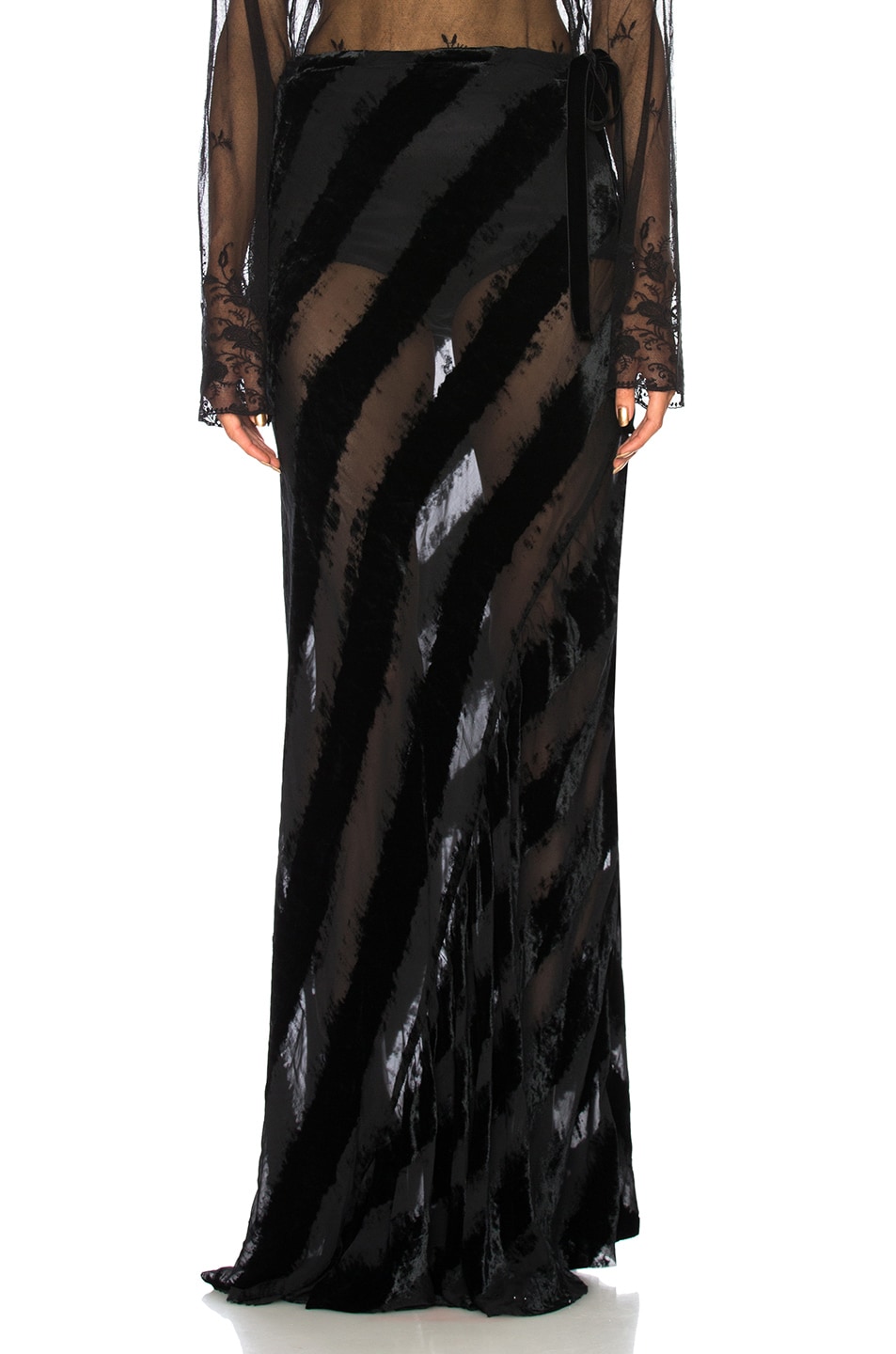 Image 1 of Ann Demeulemeester Velvet Stripe Maxi Skirt in Black