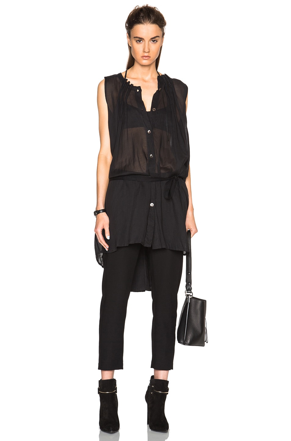 Image 1 of Ann Demeulemeester Sheer Pleated Tunic in Black