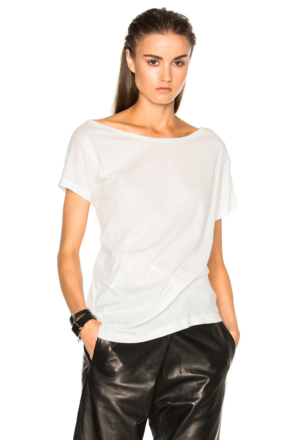 Image 1 of Ann Demeulemeester Short Sleeve Wrap Tee in Off White