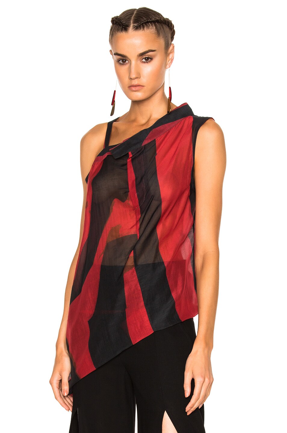 Image 1 of Ann Demeulemeester Tyson Striped Top in Ruby & Black