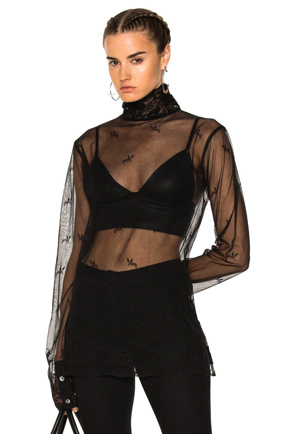 Image 1 of Ann Demeulemeester Lace Turtleneck Top in Black