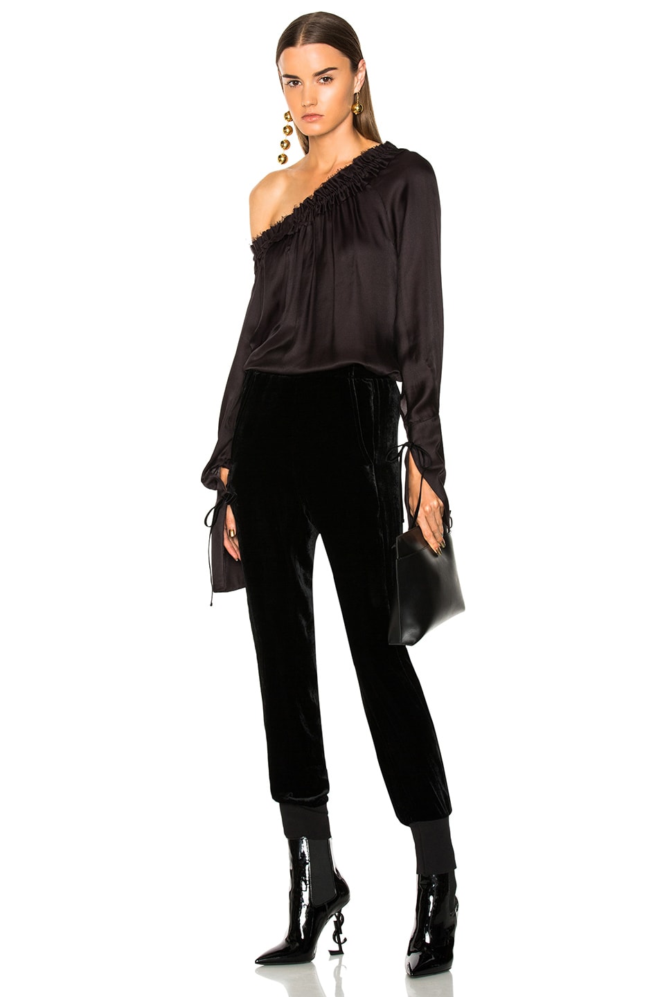 Image 1 of Ann Demeulemeester Off the Shoulder Blouse in Brown