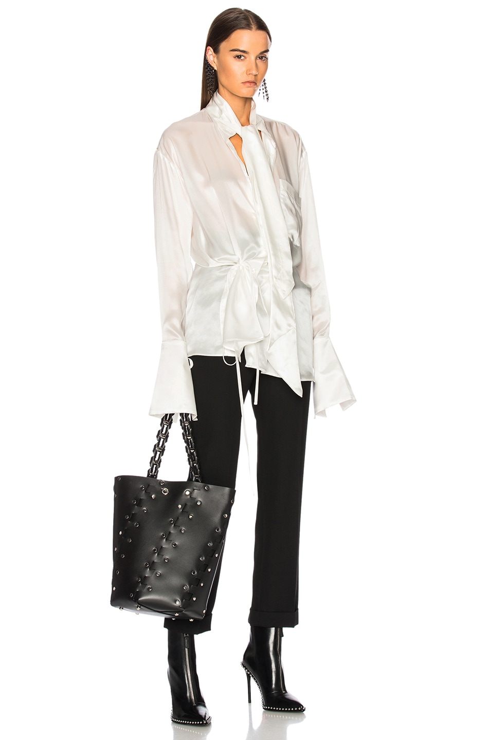 Image 1 of Ann Demeulemeester Shiny Tie Waist Top in Off White