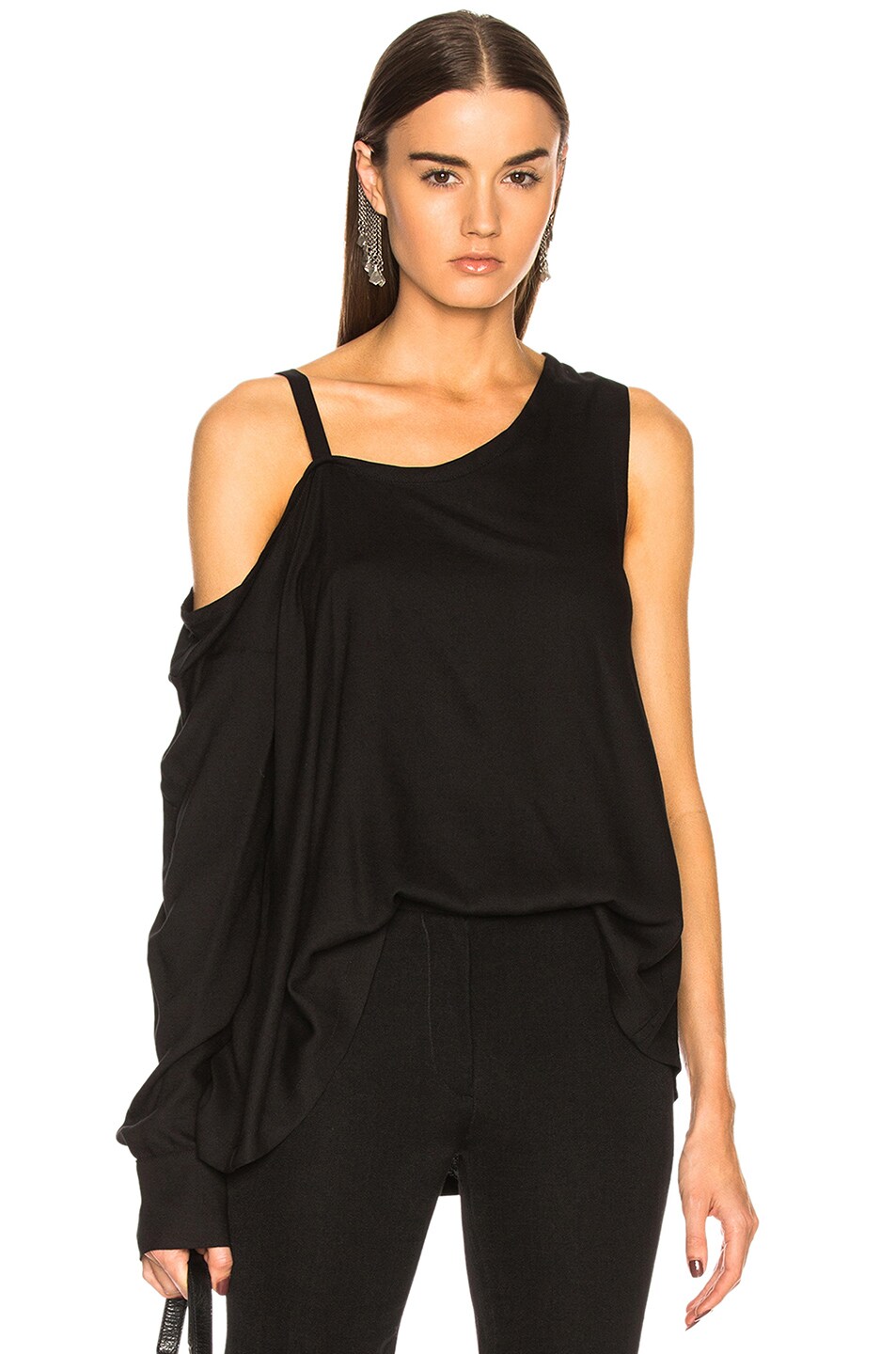 Image 1 of Ann Demeulemeester One Sleeve Cold Shoulder Top in Black