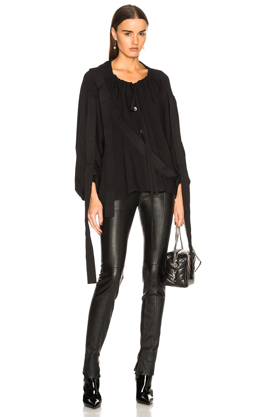 Image 1 of Ann Demeulemeester Tie Neck Blouse in Black