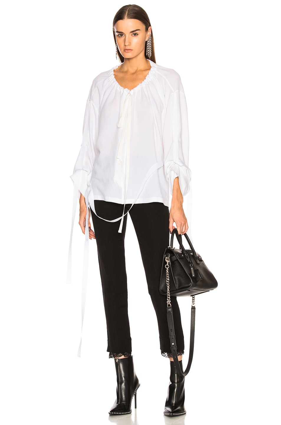 Image 1 of Ann Demeulemeester Tie Neck Blouse in White