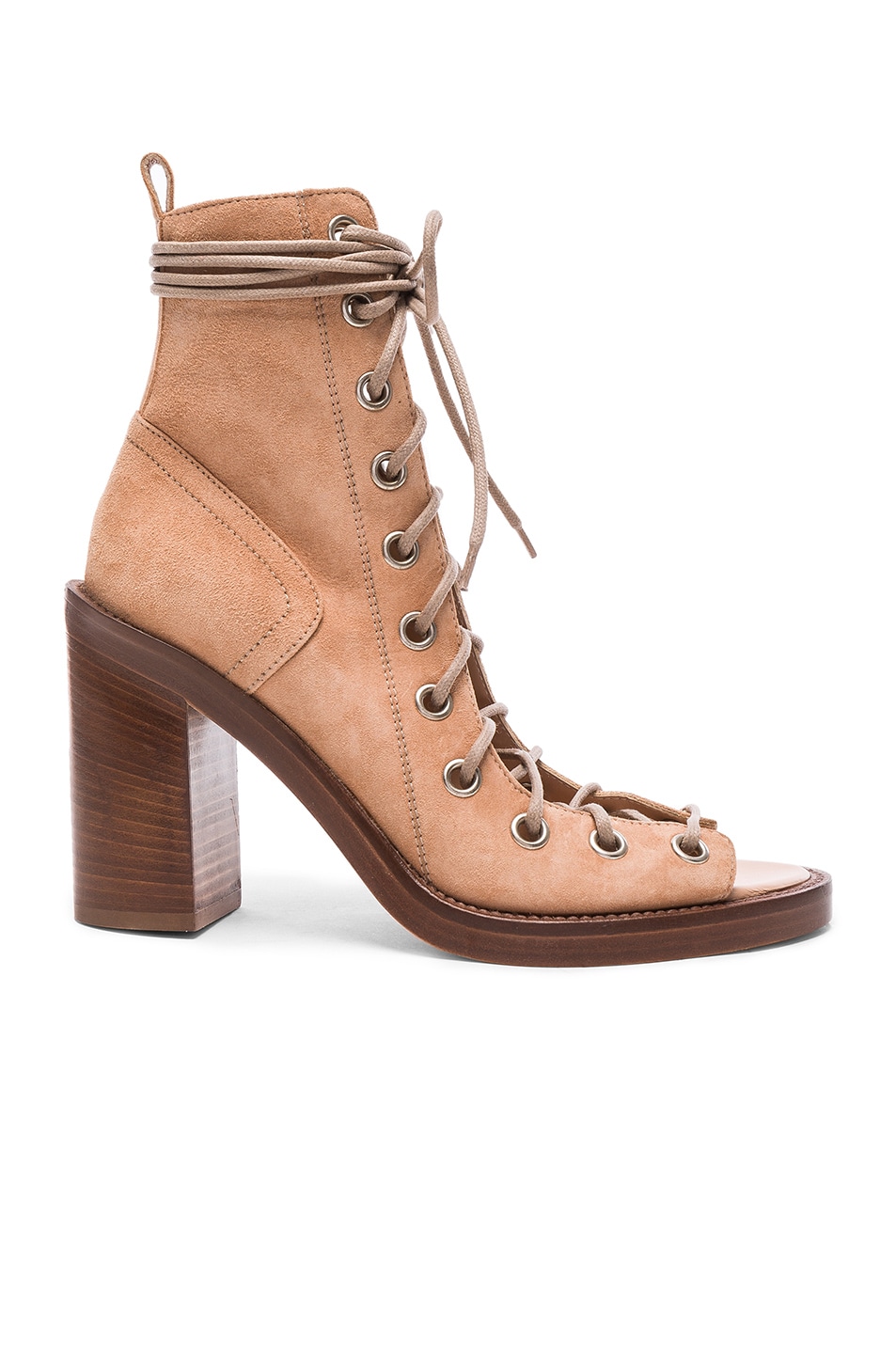 Image 1 of Ann Demeulemeester Suede Lace Up Heels in Peach