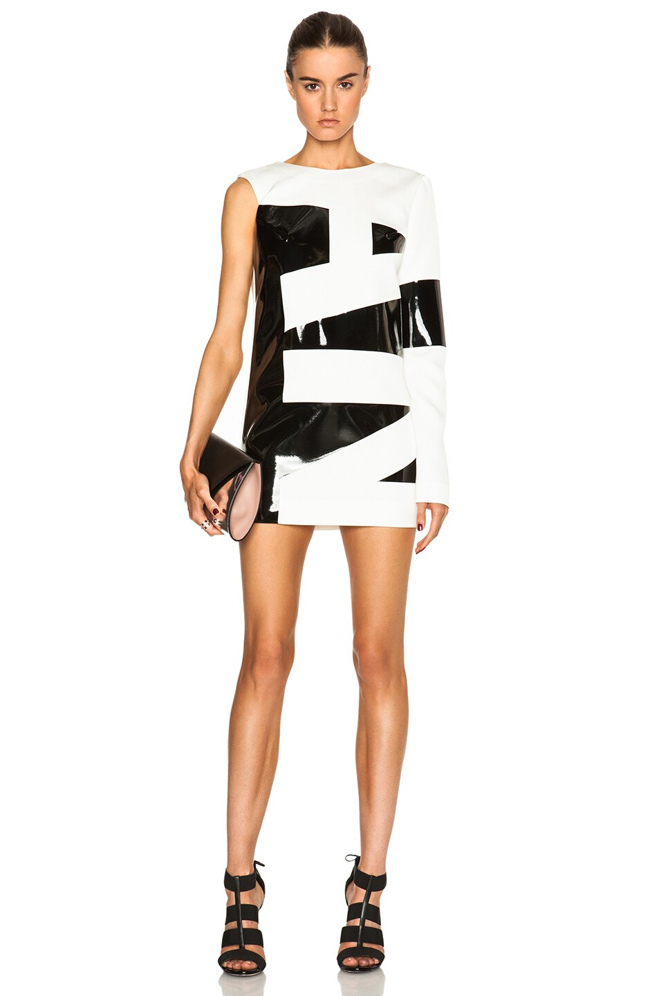 Image 1 of Anthony Vaccarello One Sleeve Dress in Black & White