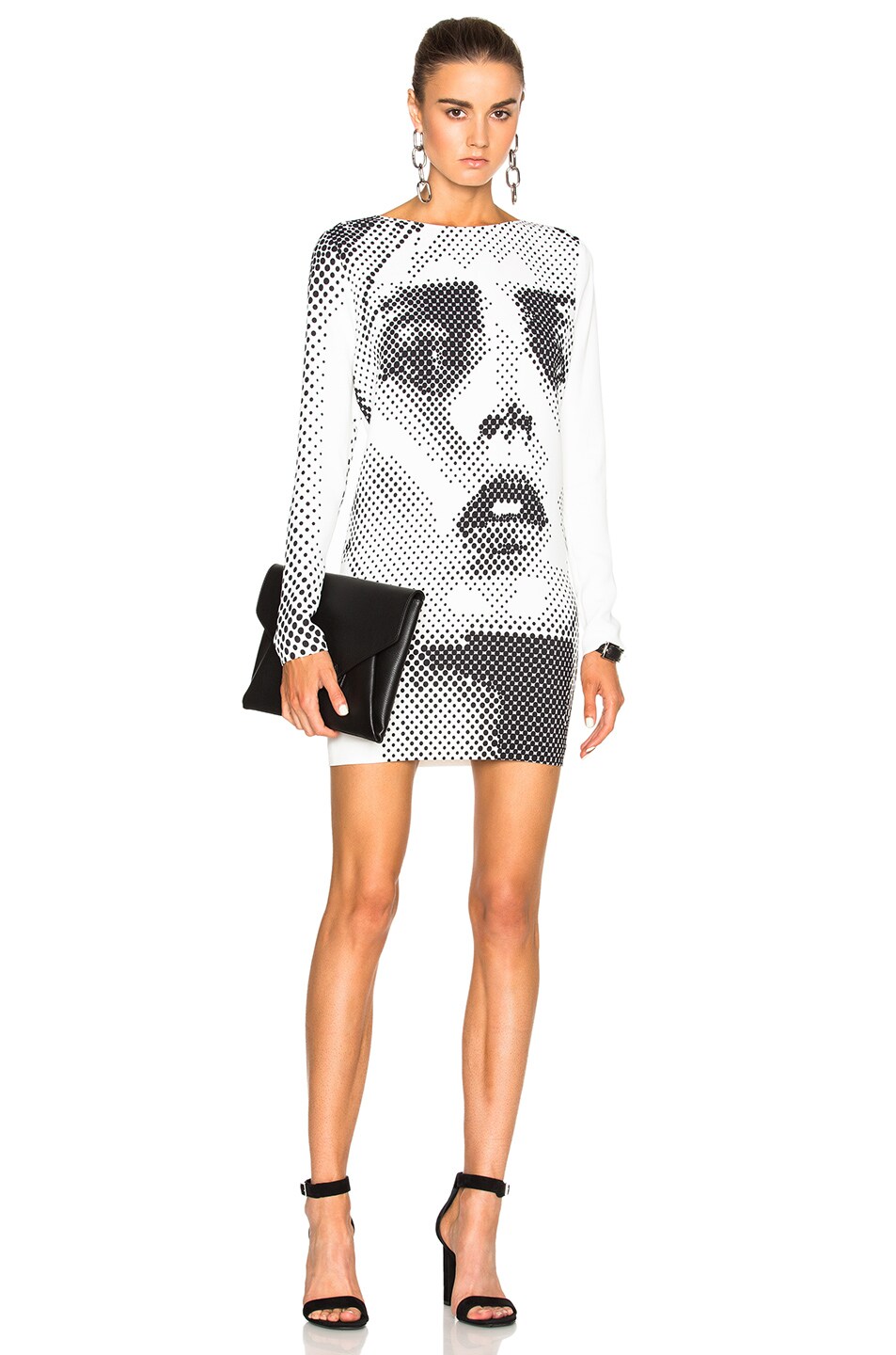 Image 1 of Anthony Vaccarello Anja Print Sweatshirt Dress in White & Grey