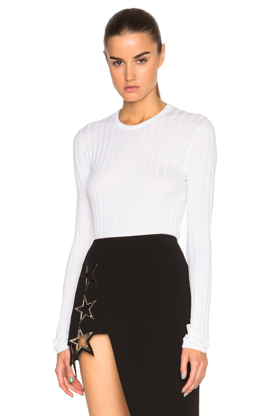 Image 1 of Anthony Vaccarello Rib Knit Sweater in Optic White