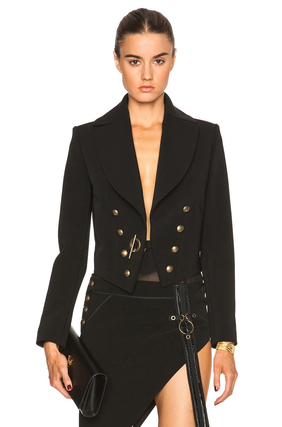 Image 1 of Anthony Vaccarello Cropped Button Up Jacket in Black
