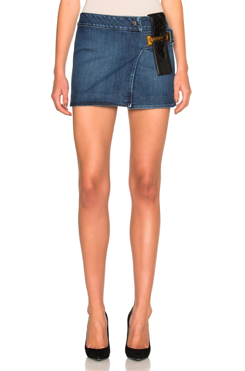 Image 1 of Anthony Vaccarello Leather Strap Combo Mini Skirt in Blue