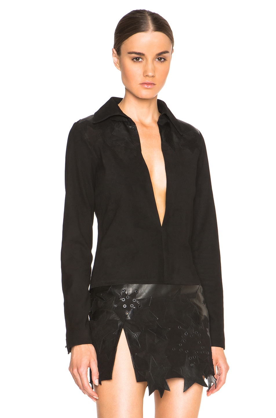 Image 1 of Anthony Vaccarello Patchwork Stars Deep V Top in Black