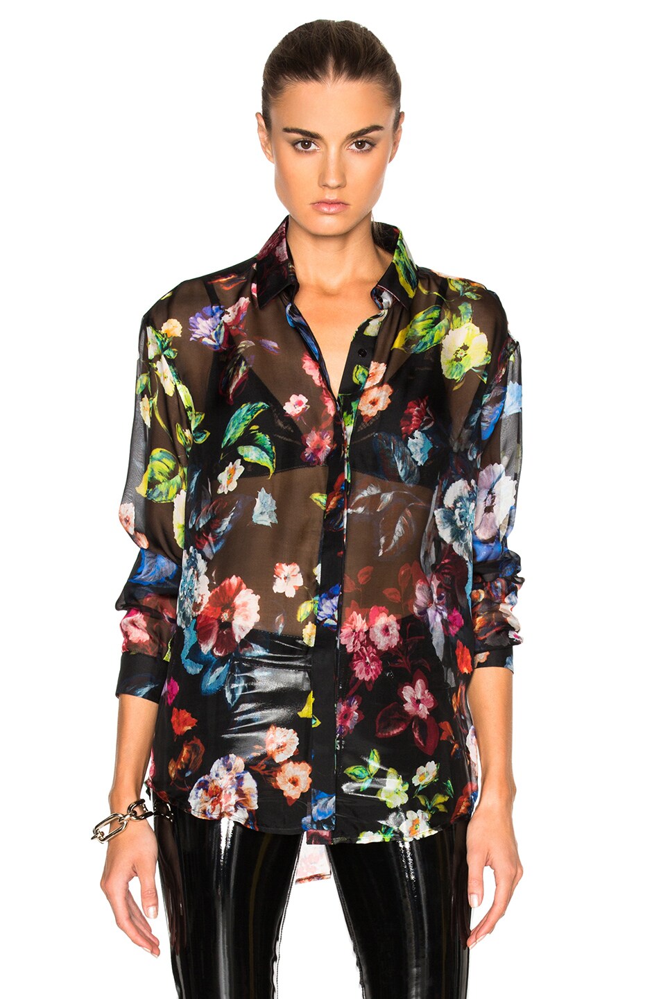 Image 1 of Anthony Vaccarello Multi Flower Print Classic Shirt in Multi