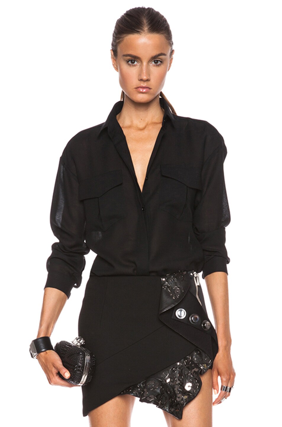 Image 1 of Anthony Vaccarello Sheer Button Up Top in Black
