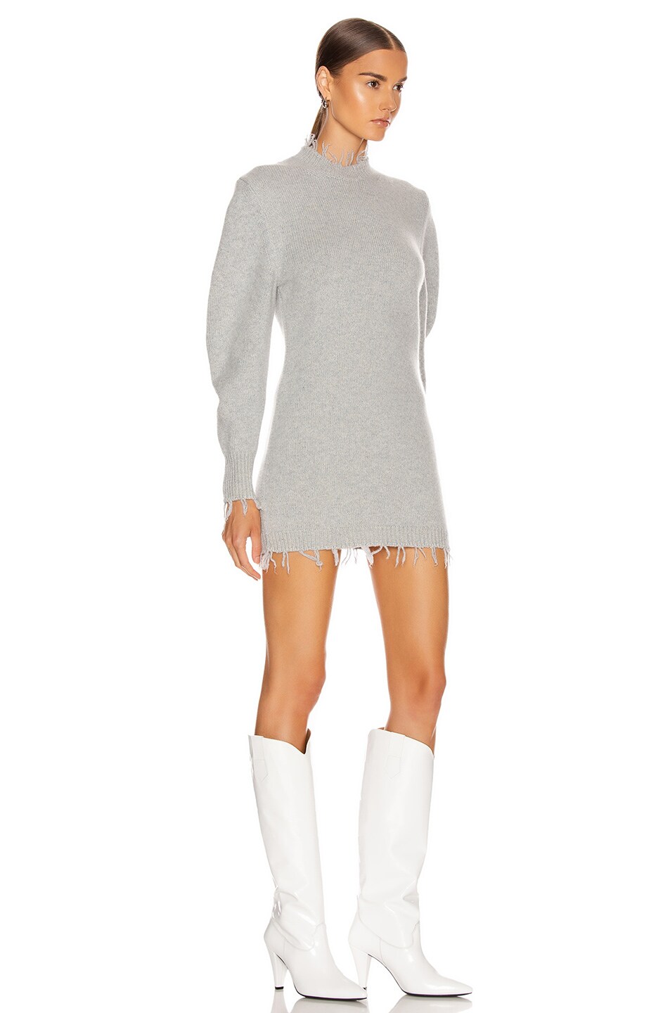 Runaway Off Shoulder Balloon Sleeve Knit Dress Grey