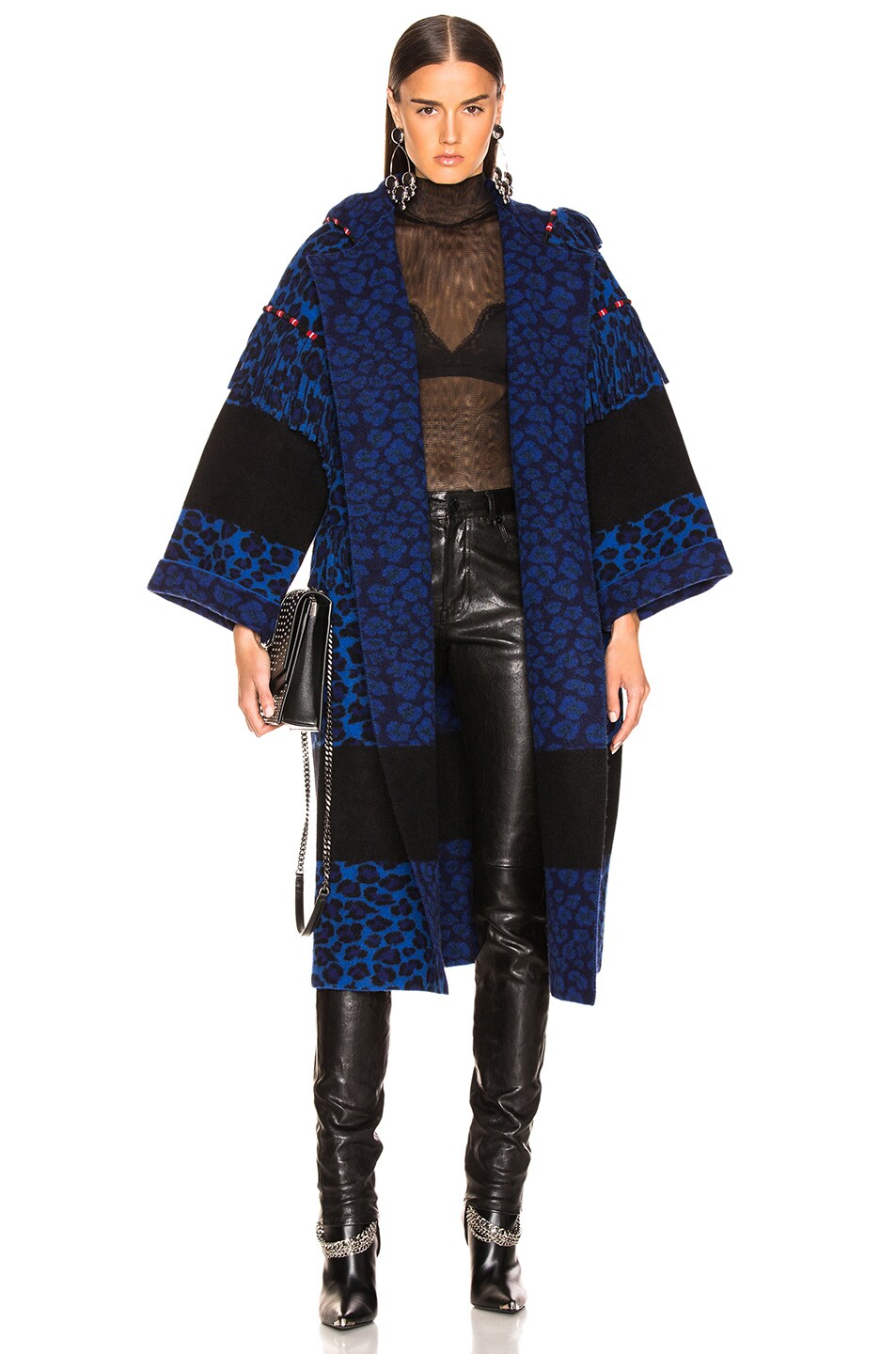 Image 1 of ALANUI Animalier Embroidered Knit Coat in Blue