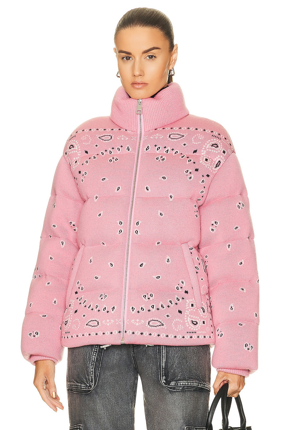 Image 1 of ALANUI Bandana Jacquard Puffer Jacket in Pink Multi