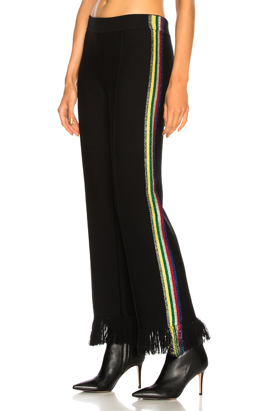 Image 1 of ALANUI Lurex Jacquard Side Stripe Fringe Trim Pants in Black & Multicolor