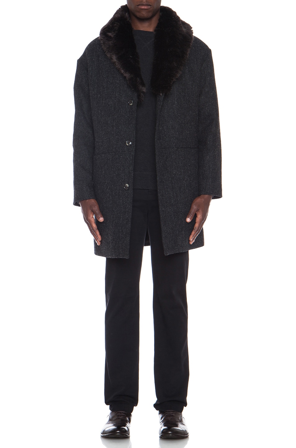 Image 1 of A.P.C. Marcel Tweed Coat with Fur Collar in Anthracite
