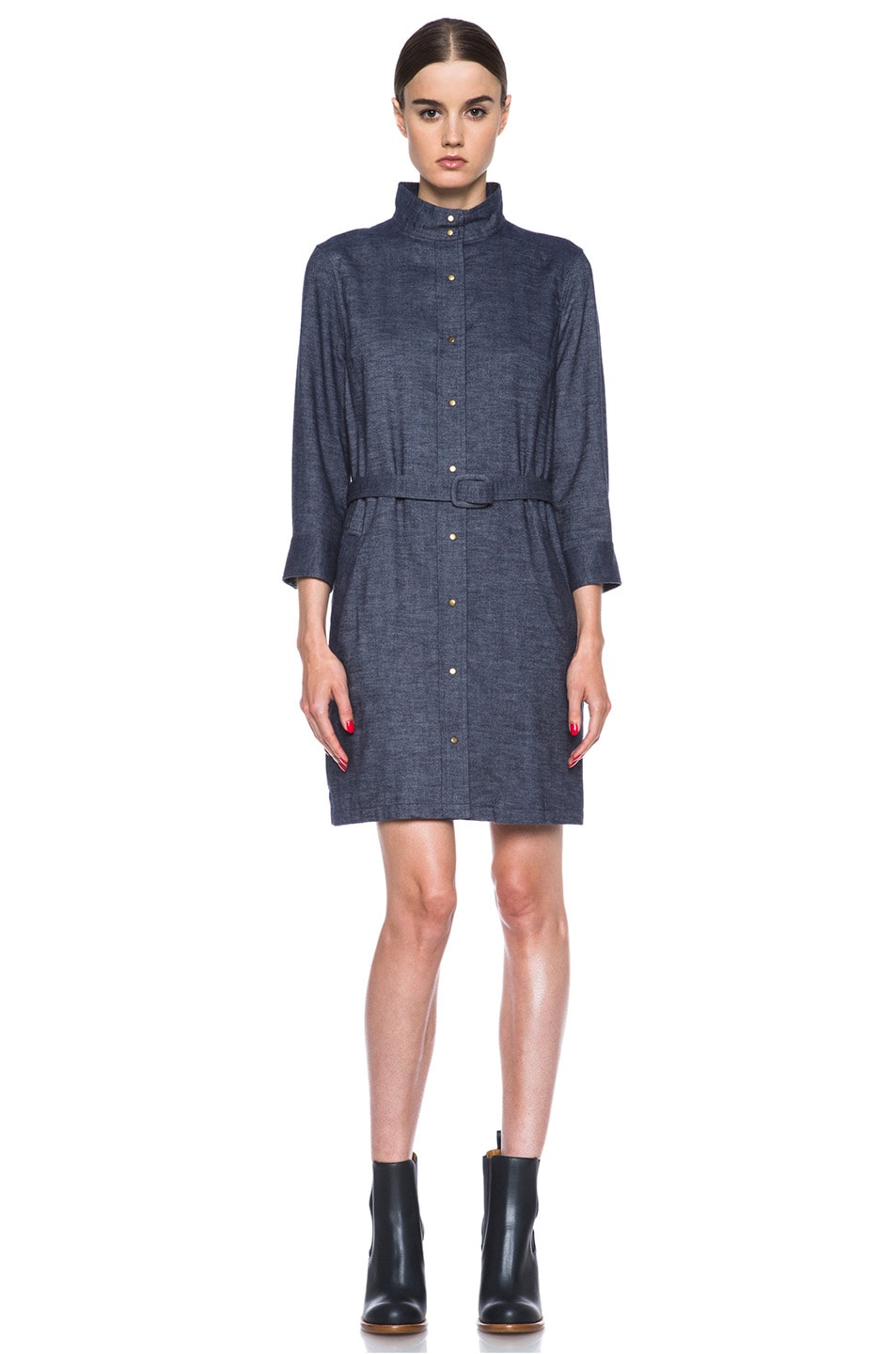 Image 1 of A.P.C. Flannel Belted Dress in Indigo