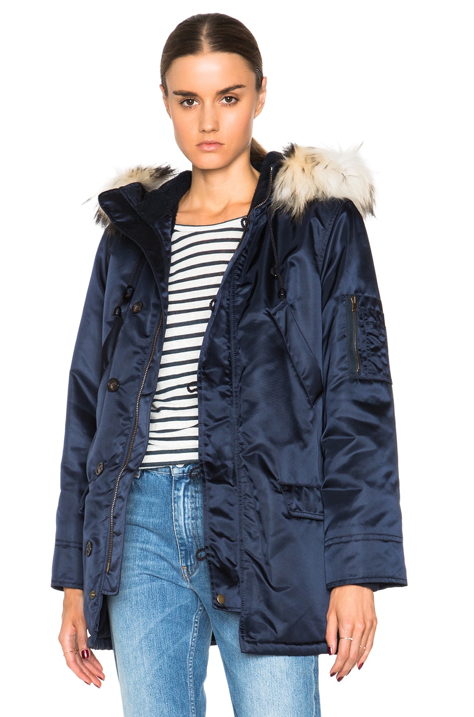 Image 1 of A.P.C. Snow White Parka with Raccoon Fur in Dark Navy