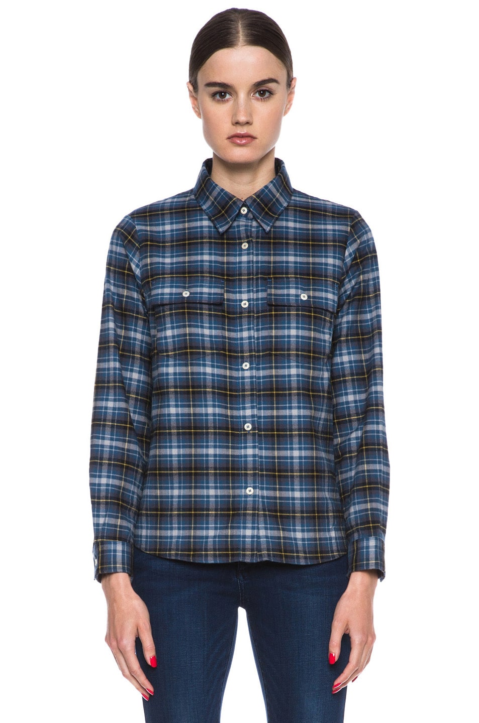 Image 1 of A.P.C. Plaid Cotton Button-Down in Marine