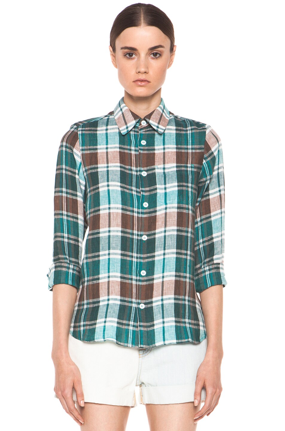 Image 1 of A.P.C. Chemise Femme Plaid Button Up in Vert Fonce
