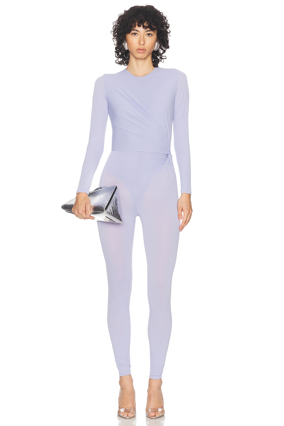 Image 1 of Alex Perry Long Sleeve Twist Catsuit in Frost